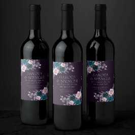 Moody Boho | Dark Eggplant Lila und Aquamarin Gefä Weinetikett