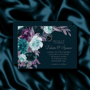 Moody Boho Deep Aquamarin Türkise Lila Bouquet Einladung