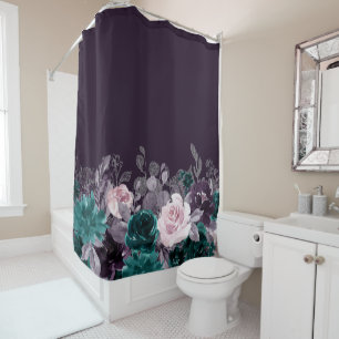 Moody Boho Dunkle Aubergine Lila und Aquamarin Duschvorhang