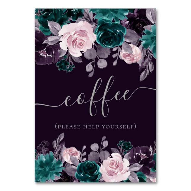 Moody Boho | Dunkle Eggplant Lila und Aquamarine L Tischnummer (Vorderseite)