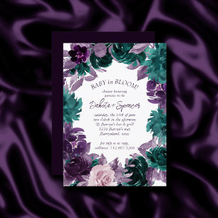 Moody Boho Eggplant Lila Baby in Blütendusche Einladung
