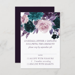 Moody Boho Eggplant Lila dunkle Blumenhochzeit RSVP Karte