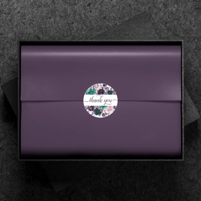 Moody Boho | Eggplant Plum Lila Floral Vielen Dank Runder Aufkleber (Von Creator hochgeladen)
