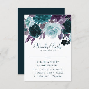 Moody Boho   Entree aus Aquamarinen und Lila Rose  RSVP Karte
