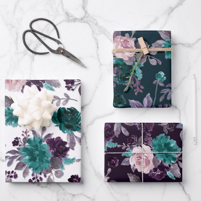 Moody Boho | Lila dunkles Muster der Äggpflanze Geschenkpapier Set (Vorderseite)