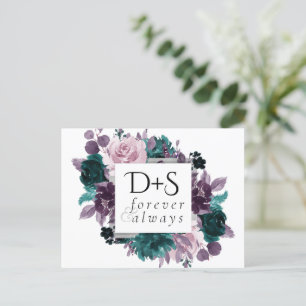 Moody Boho   Save the Date Aquamarin Lila Eggpflan Ankündigungspostkarte