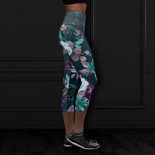 Moody Boho   Tief türkisfarbener Aquamariner Lila  Capri Leggings