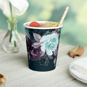 Moody Boho Tiefe Teal- und Violette Blumen-Girla Pappbecher