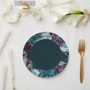 Moody Boho   Tiefer Aquamariner und Lila Blumenstr Pappteller