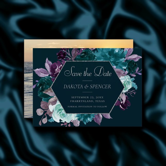 Moody Boho | Tiefes Aquamarines und Lila Garland-F Save The Date (Von Creator hochgeladen)