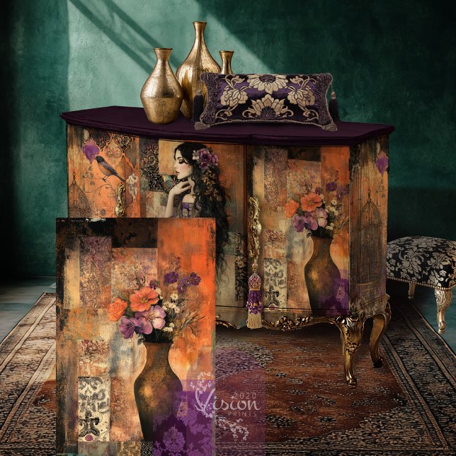 Moody Boho Vase & Floral Patchwork Patterns Art Seidenpapier (Mix and Match, Moody Boho, Vase & Floral, Patchwork Art, Decoupage Tissue Paper)