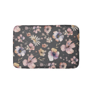 Moody Boho Watercolor Blush Wildflowers Muster  Badematte