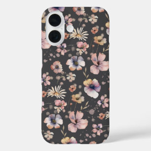 Moody Boho Watercolor Blush Wildflowers Muster iPhone 16 Hülle