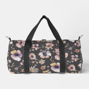 Moody Boho Watercolor Blush Wildflowers Muster Duffle Bag