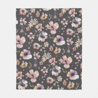 Moody Boho Watercolor Blush Wildflowers Muster  Fleecedecke