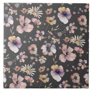 Moody Boho Watercolor Blush Wildflowers Muster Fliese