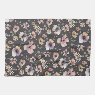 Moody Boho Watercolor Blush Wildflowers Muster  Geschirrtuch