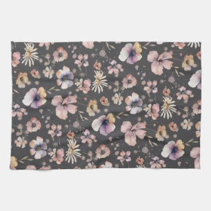 Moody Boho Watercolor Blush Wildflowers Muster Geschirrtuch