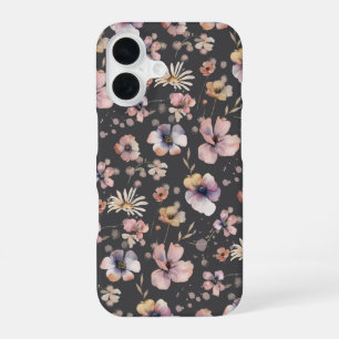 Moody Boho Watercolor Blush Wildflowers Muster iPhone 16 Hülle