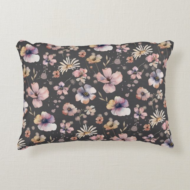 Moody Boho Watercolor Blush Wildflowers Pattern  Dekokissen (Vorderseite)