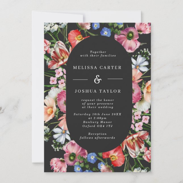 Moody Bold Floral Arch Oval Wedding Einladung (Vorderseite)