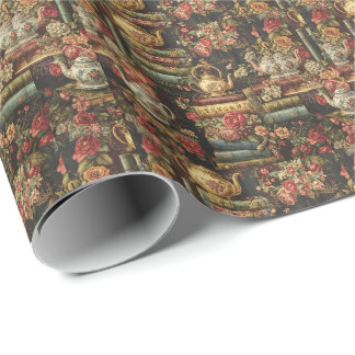 Moody Botanical floral Bookshelf & Teapot Geschenkpapier