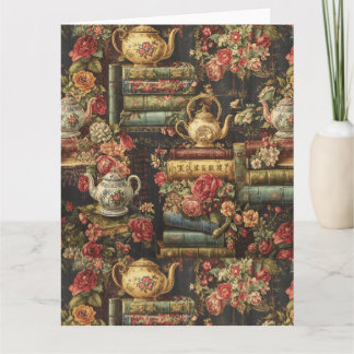 Moody Botanical floral Bookshelf & Teapot Karte