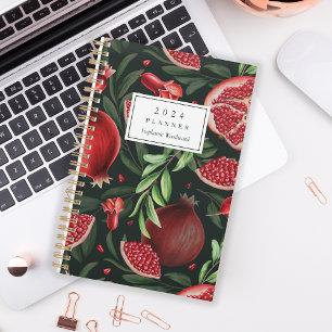 Moody Botanical Granatapfel-Muster-Monogramm 2024 Planer