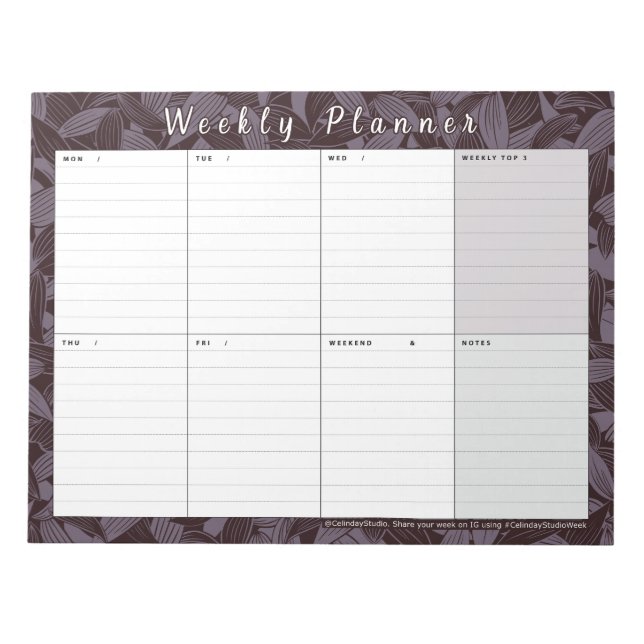 Moody Botanical Weekly Planner | Woche auf einen B Notizblock (Vorderseite)
