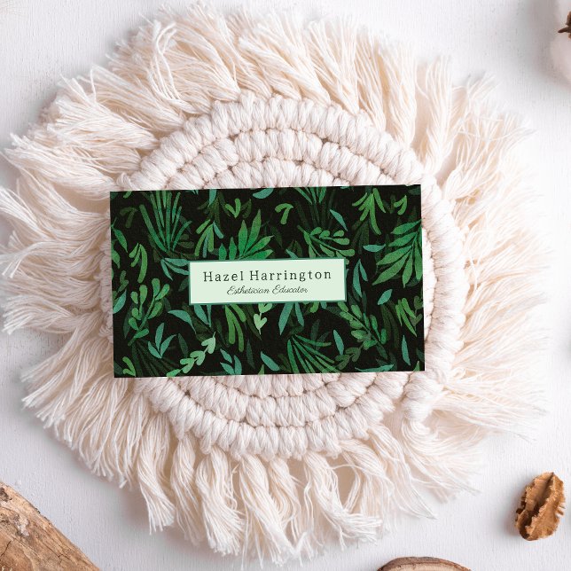 Moody Botanischer QR Code Business Card Grün Schwa Visitenkarte (Von Creator hochgeladen)