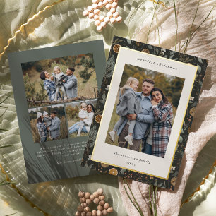 Moody Botanisches Multi-Foto Doppelseitiges Gold Folien Feiertagskarte