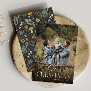 Moody Botanisches Vertikales Foto Gold Folien Feiertagskarte