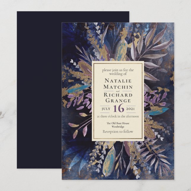 Moody Bouquet botanische Hochzeit Einladung (Vorne/Hinten)