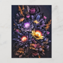Moody-Bouquet schwarz-gelb violette Blumen Postkarte