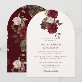 Moody Burgundy Arched Autumn Wedding Invitation Einladung