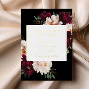 Moody Burgundy Blush Floral Wedding Save the Date Folieneinladung