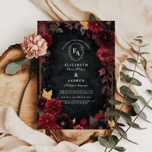 Moody Burgundy Dahlia Hochzeit im Herbst Einladung