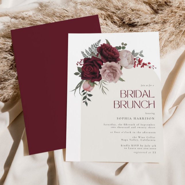 Moody Burgundy Floral Arch Bridal Brunch Einladung (Von Creator hochgeladen)