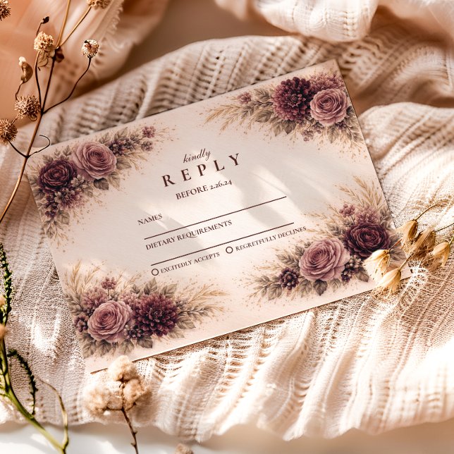 Moody Burgundy Floral Graduation Party RSVP Karte (Von Creator hochgeladen)