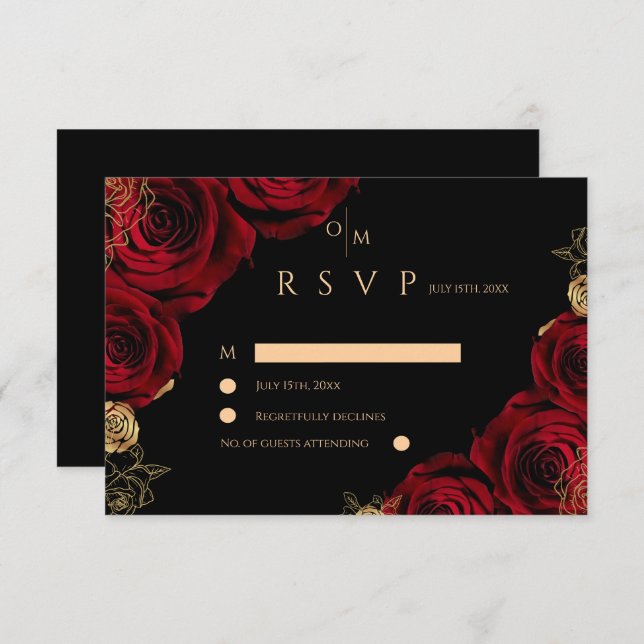Moody Burgundy Roses Wedding RSVP card (Vorne/Hinten)