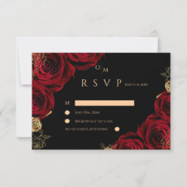 Moody Burgundy Roses Wedding RSVP card Karte