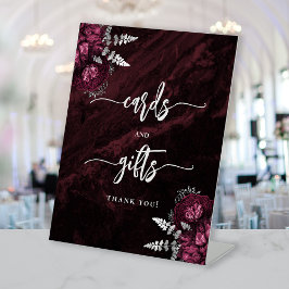 Moody Burgundy Silver Floral Wedding Cards Gifts Sockelschild