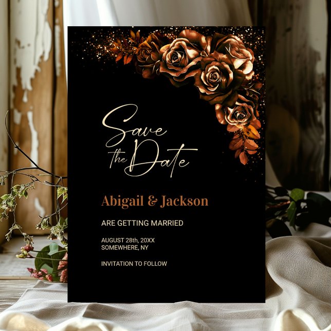 Moody Burnt Orange Bloral Wedding Save the Date (Von Creator hochgeladen)