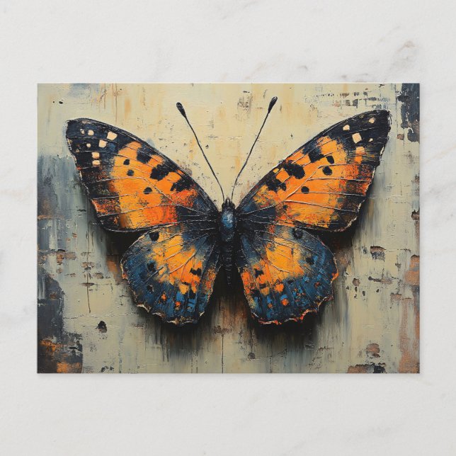 Moody Butterfly auf einer beängstigenden Mauer Postkarte (Vorderseite)
