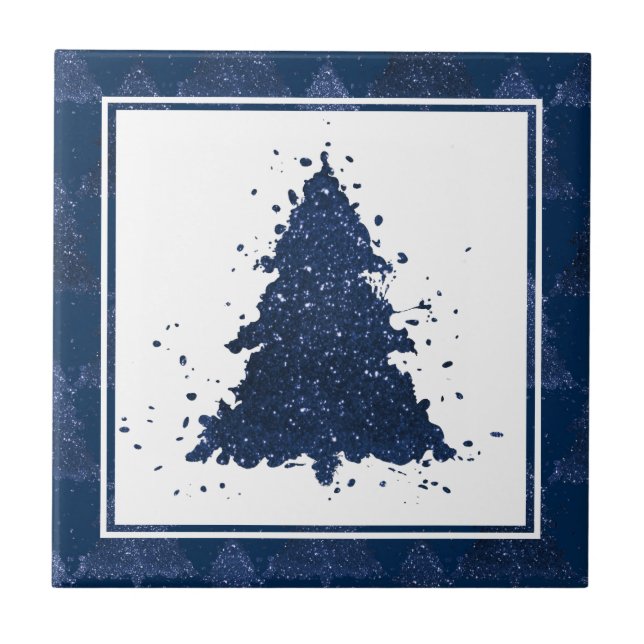 Moody Christmas Tree | Classy Dark Navy Blue Fliese (Vorderseite)