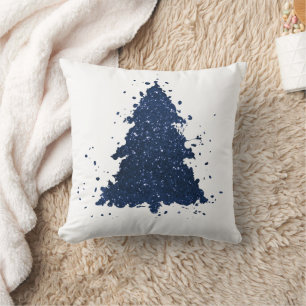 Moody Christmas Tree   Classy Dark Navy Blue Kissen