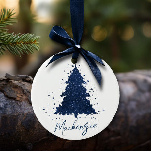 Moody Christmas Tree Classy Navy Blue Custom Keramik Ornament