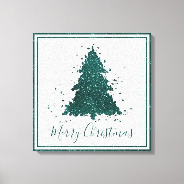 Moody Christmas Tree | Dark Midnight Teal Script Leinwanddruck (Vorderseite)