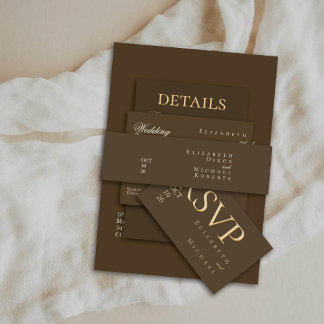 Moody Coffee Ivory Minimalist Boho Hochzeit Einladungsbanderole