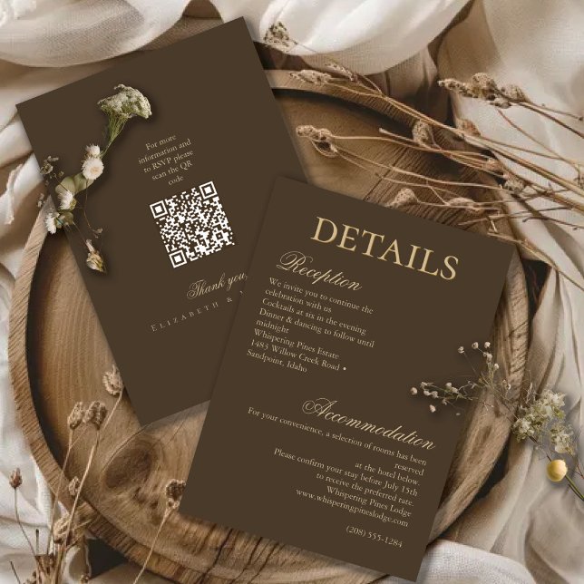 Moody Coffee Minimalist Script Wedding Details Begleitkarte (Von Creator hochgeladen)
